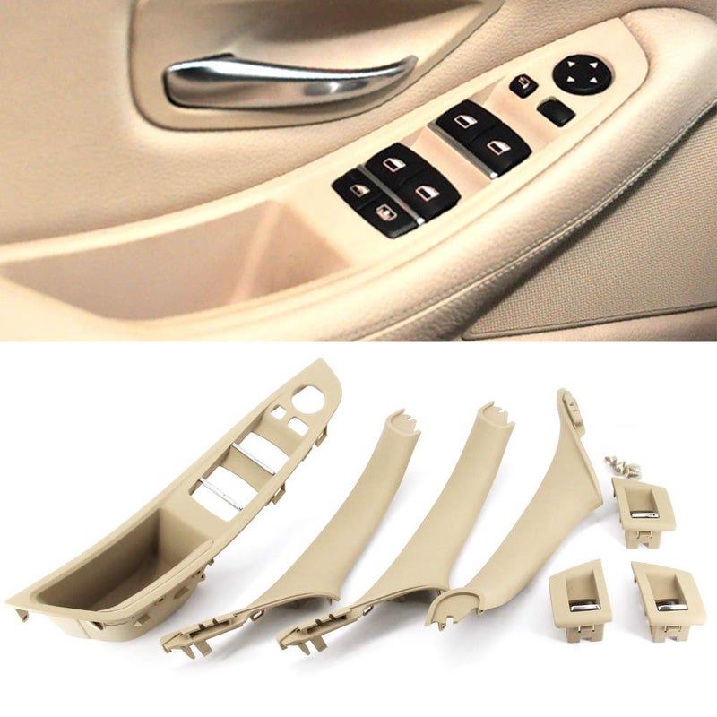 FEXON Beige Window Switch Armrest Panel, Inner Door Pull Handle Trim Cover Kits Replacement for 2010-2016 BMW 5 Series 520 523 525 528 530 - Image 1